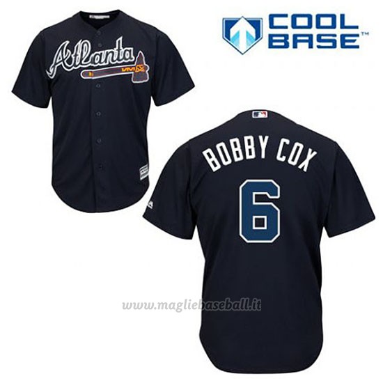 Maglia Baseball Uomo Atlanta Braves 6 Bobby Cox Blu Alterner Cool Base
